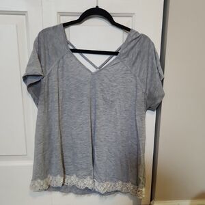 Gray Lace Trim Women's Top